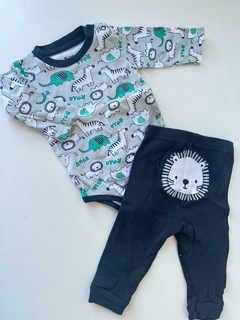 Conjunto Body + pantalon verde animales teddy boom 3-6m(295)