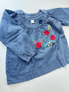 Camisola ml azul flores bordadas crayon 2a(103) - comprar online