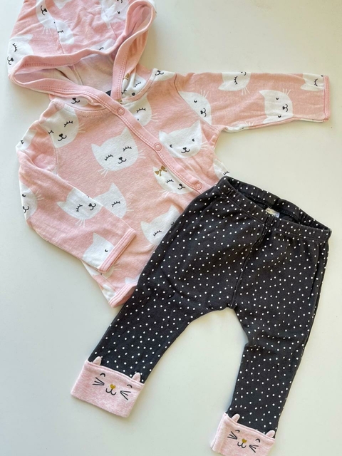 Duo gatito rosa y calza lunares carters 6m(255)