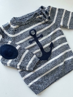 Sweter blanco y azul ancla HyM 3M(243)
