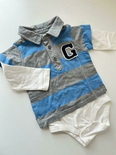 Body chomba rayado azul y gris algodón gap 6-12m(62)