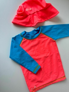 Remera ml azul y fuxia malla + gorro rosa petenon 3a(103) - comprar online
