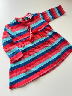 Vestido ml algodón lineas rojo-cele-azul owoko 6m(124)