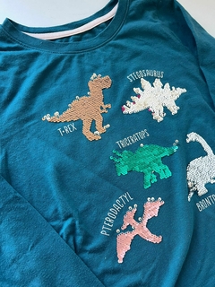 Remera ml turquesa de dinosaurios lentejuelas Cat & jack 7-8a(173) - comprar online
