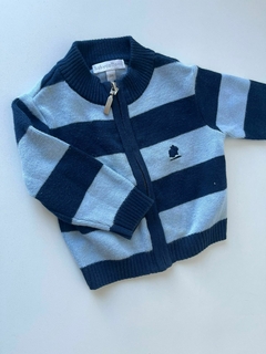 Campera tejida lineas azul y celeste babycottons 3m(250) - comprar online