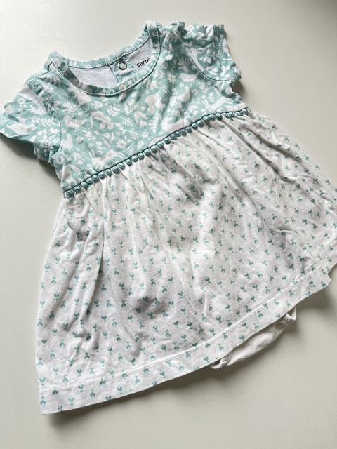 Vestido body mc blanco dibujos celestes Carters 3m (282)