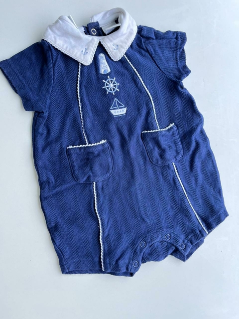 Enterito con cuello rayado azul marino First Impressions 6m(151)