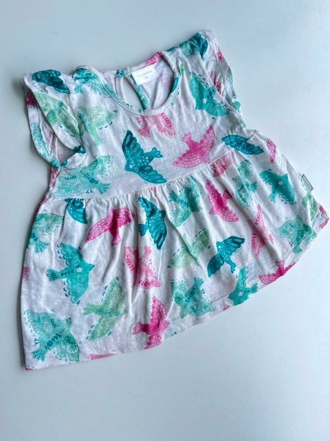 REMERA BLANCA PAJAROS COLORES MIMO 12M (156)