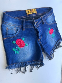 short de jean bordado rosa solfawen 16 años (160)