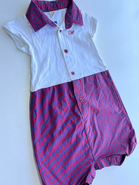 Romper blanco y rojo escoses corto broer 6-9m (163)