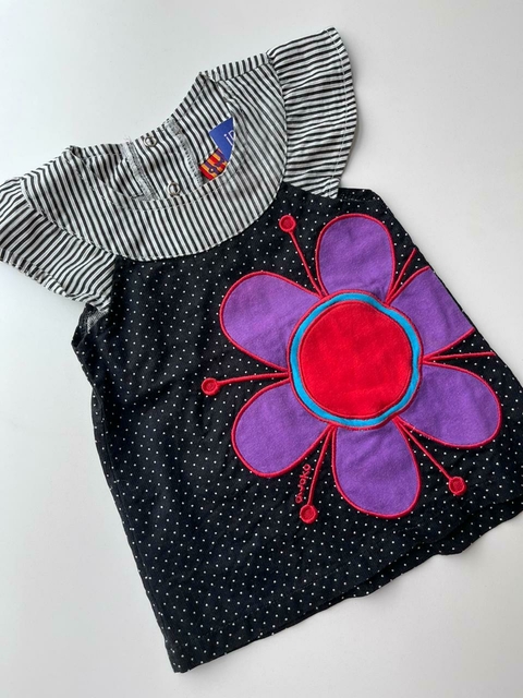 Vestido negro lunares flor Owoko t3m(159)