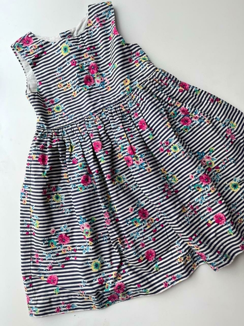 Vestido flores y lineas azules t2a(164)