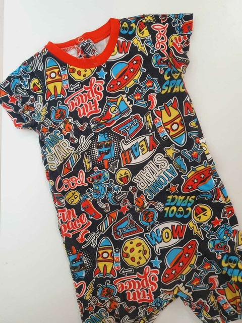 Rompers mc negro dibujos colores grisino 3m (174)