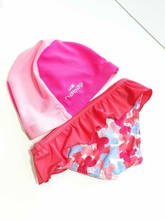 Traje de baño gorro + parte de abajo malla rosa mariposas nabaji 2a(265)