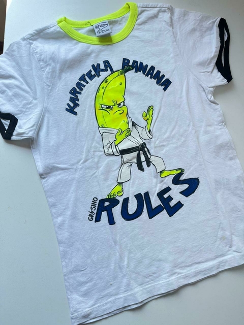 Remera blanca banana Grisino t9-10 (210)2da oportunidad