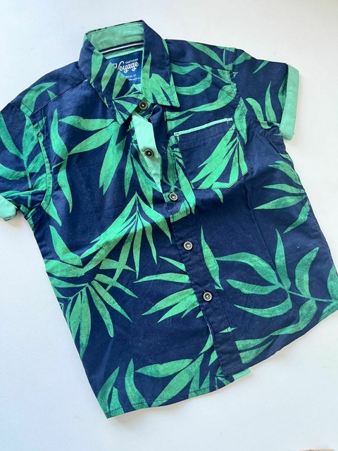 Camisa mc azul hojas Verdes VOyage t3a (179)
