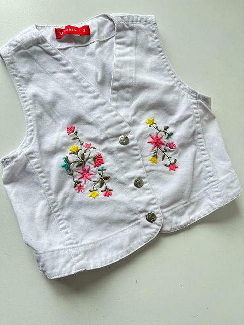 Chaleco de jean blanco bordado t3a Mimo (113)