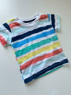 Remera rayas colores mc happy life 6m (NUEVO) (01)