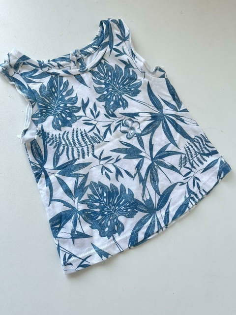 Musculosa volados blanca hojas azules happy life 6m (NUEVO) (01)
