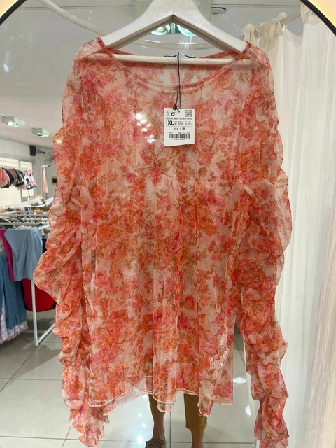 Remera tull floreada Nueva Zara tXL (ci29) - comprar online