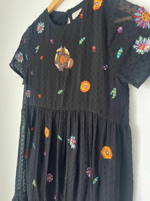 Vestido negro plume bordado t10a Zara (352) - comprar online
