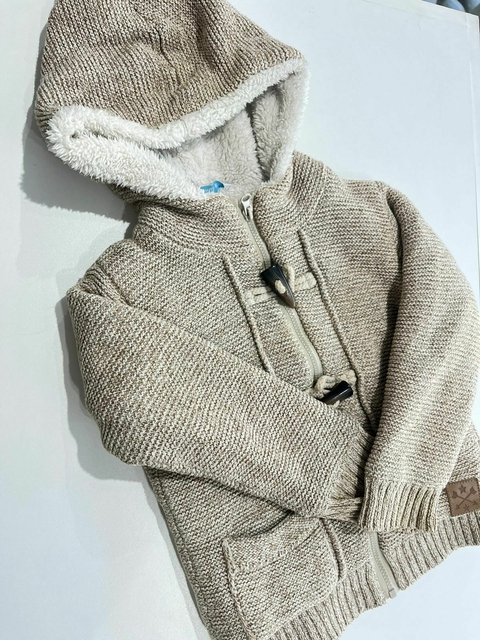 Campera tejida beige con piel Smile t18m (359) - comprar online