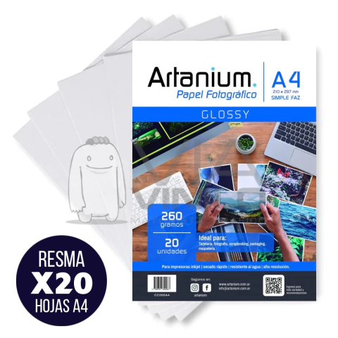 PAPEL FOTOGRAFICO GLOSSY A4 260gr x 20 hojas