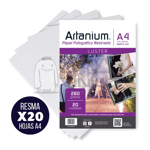 PAPEL A4 RESINADO LUSTER 260gr x20 hojas
