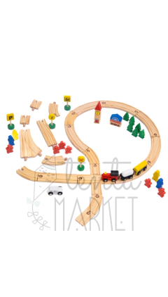 Pista de Trenes de Madera - 48 Piezas