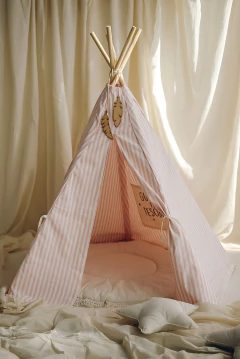 Carpa Tipi Rayada + Playmat - Rosa