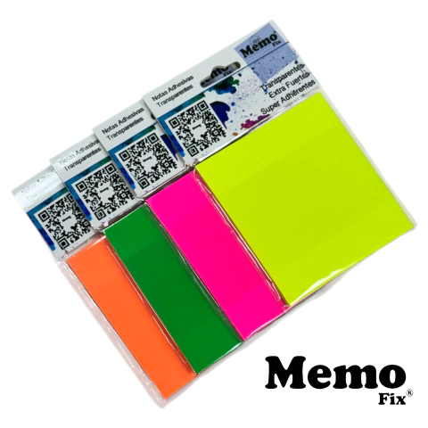 4 Notas Transparente MemoFix 804 Neon 80x88mm x 50 hojas 4 unidades