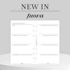 Hoja de planificación semanal para el refil Filofax Personal, con días de la semana en varios idiomas.