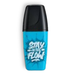 Rotulador fluorescente mini Stabilo Boss en color azul, con diseño que dice "STAY IN THE FLOW".