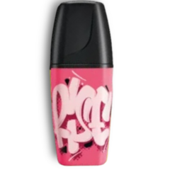 Rotulador fluorescente Stabilo Boss Mini en color fucsia, con diseño artístico en la superficie.