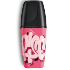 Rotulador fluorescente Stabilo Boss Mini en color fucsia, con diseño artístico en la superficie.