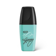 Marcador resaltador Stabilo BOSS Mini en color turquesa pastel con la frase "KEEP Going".