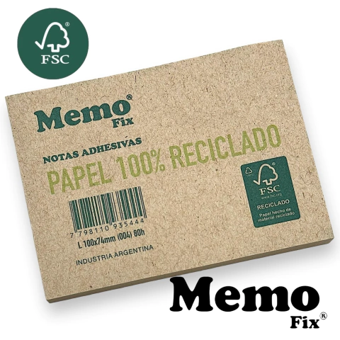 Notas Adhesivas MemoFix L Papel 100% Reciclado 100x74mm X 80 Hojas