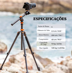 Imagem do Tripé K&f Concept Alumínio 200cm Coluna Horizontal 10kg