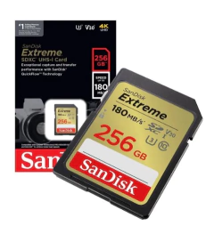 Cartão SanDisk SD 256Gb 180mb/s Extreme SDHC 4k na internet