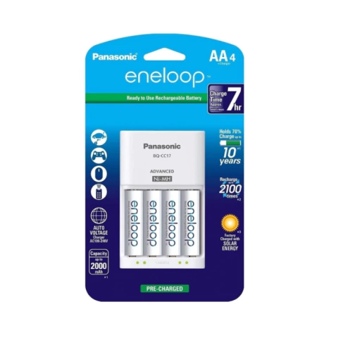 CARREGADOR COM 4 PILHAS ENELOOP PANASONIC AA 2000MAH