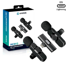 MICROFONE DE LAPELA DUPLO SEM FIO ONISTEK MC812 - PARA IPHONE LIGHTNING