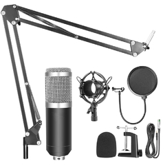 Kit Microfone Condensador Estúdio Profissional Podcast prata - comprar online