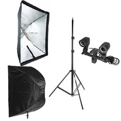 Kit Softbox Sombrinha Universal 60x90cm para lampadas - Soquete Duplo