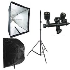 Kit Softbox Sombrinha Universal 60x60cm para lampadas - Soquete Duplo