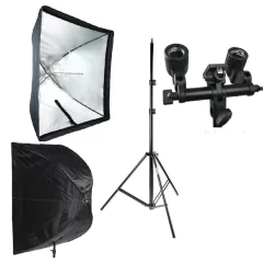 Kit Softbox Sombrinha Universal 90x90cm para lampadas - Soquete Duplo