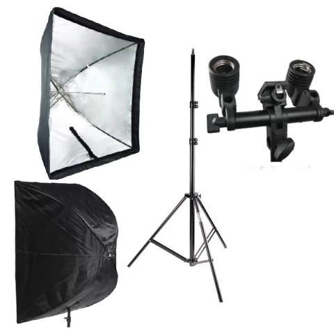 Kit Softbox Sombrinha Universal 90x90cm para lampadas - Soquete Duplo