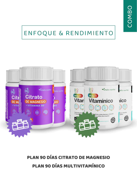 COMBO ENFOQUE Y RENDIMIENTO: Plan 90 días citrato de magnesio + plan 90 días multivitamínico - comprar online