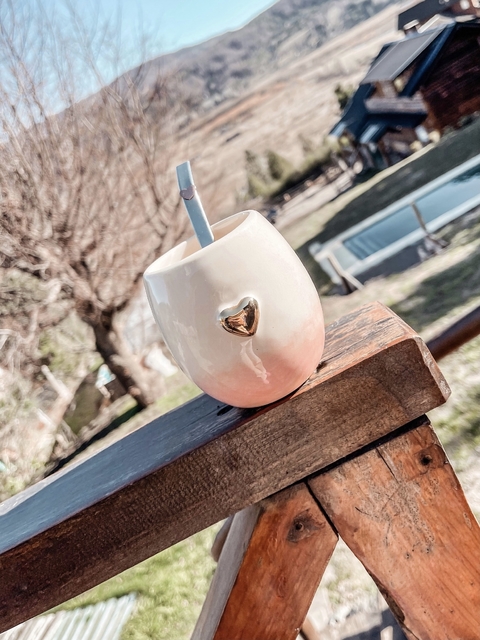 Mate Cerámica Corazon Oro