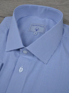 Camisa Micro Xadrez Azul 100%Algodão