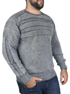 blusa de frio 100% algodão gola careca cinza listrada